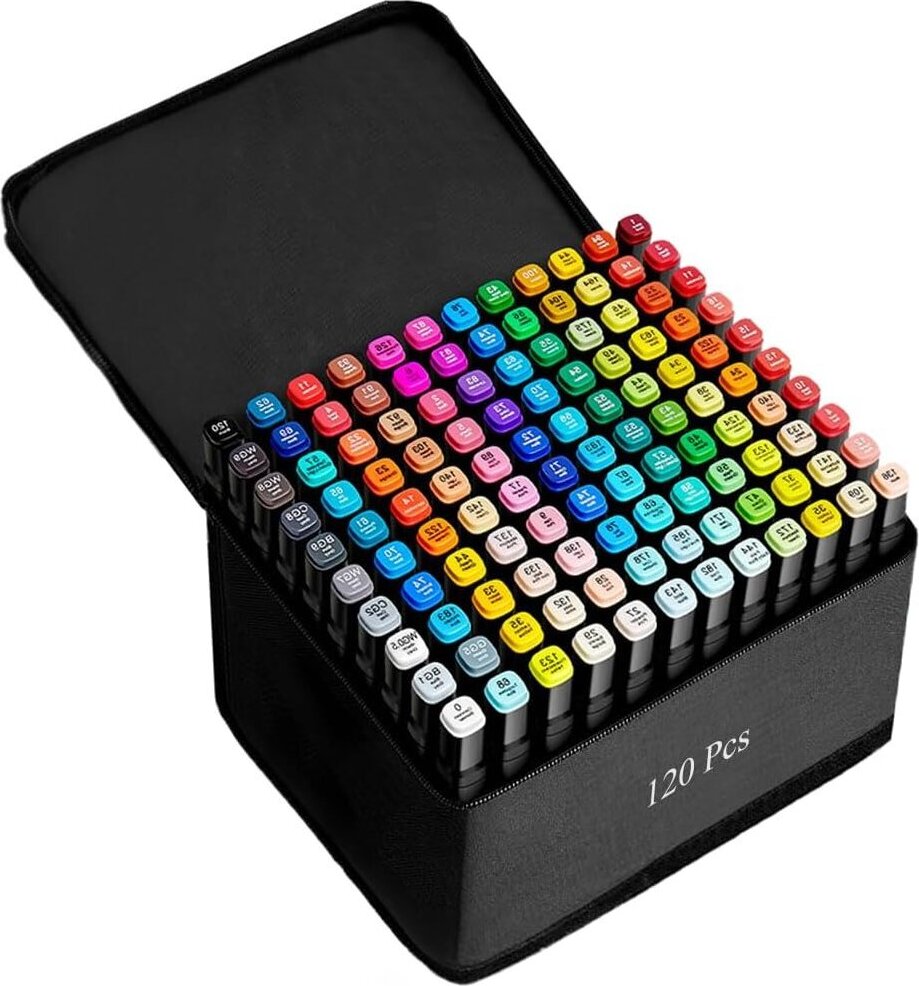 Professional 120 Colors Marker Pen Set - Alcohol-Based Dual