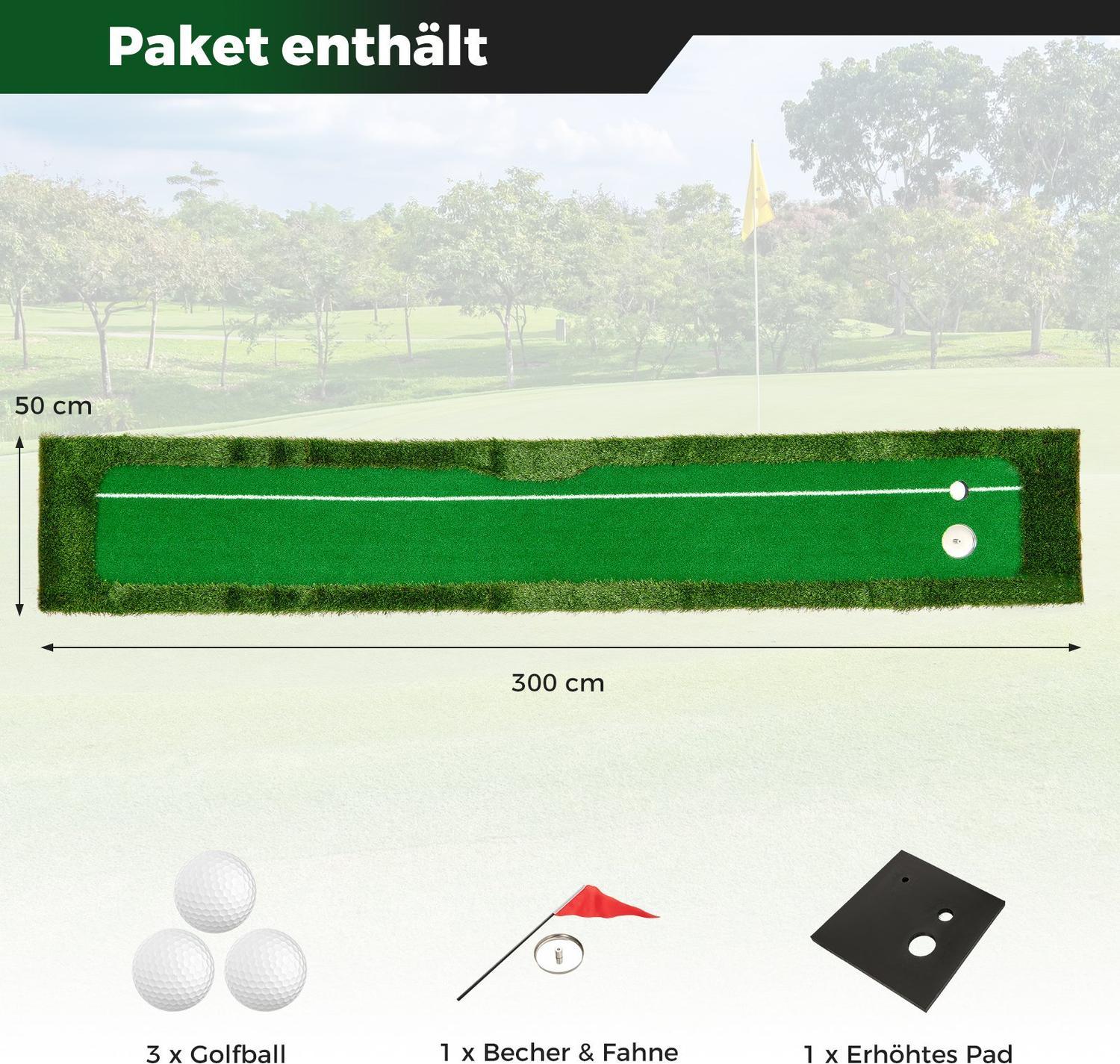 Northix Golf-Putting-Matte - 300 cm, Doppelloch, 3 Bälle