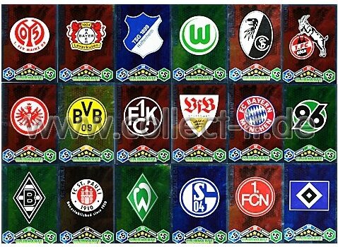 Topps Match Attax - Spar 6 - Saison 10/11 - Alle 18 Vereinswappen