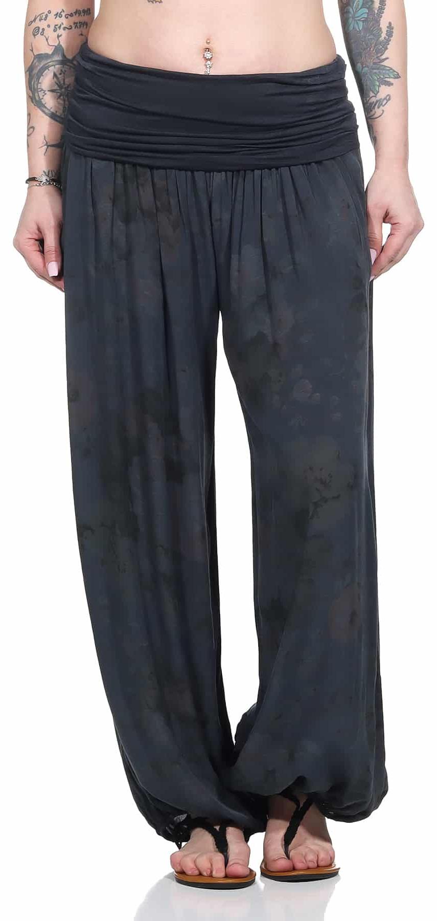 OriginalYou Haremshose Damen leichte BOHO Sommerhose mit weitem Bein Gr. 36 bis 48 Yoga-Hose Damen Haremshose Rosen Anthrazit 40-44