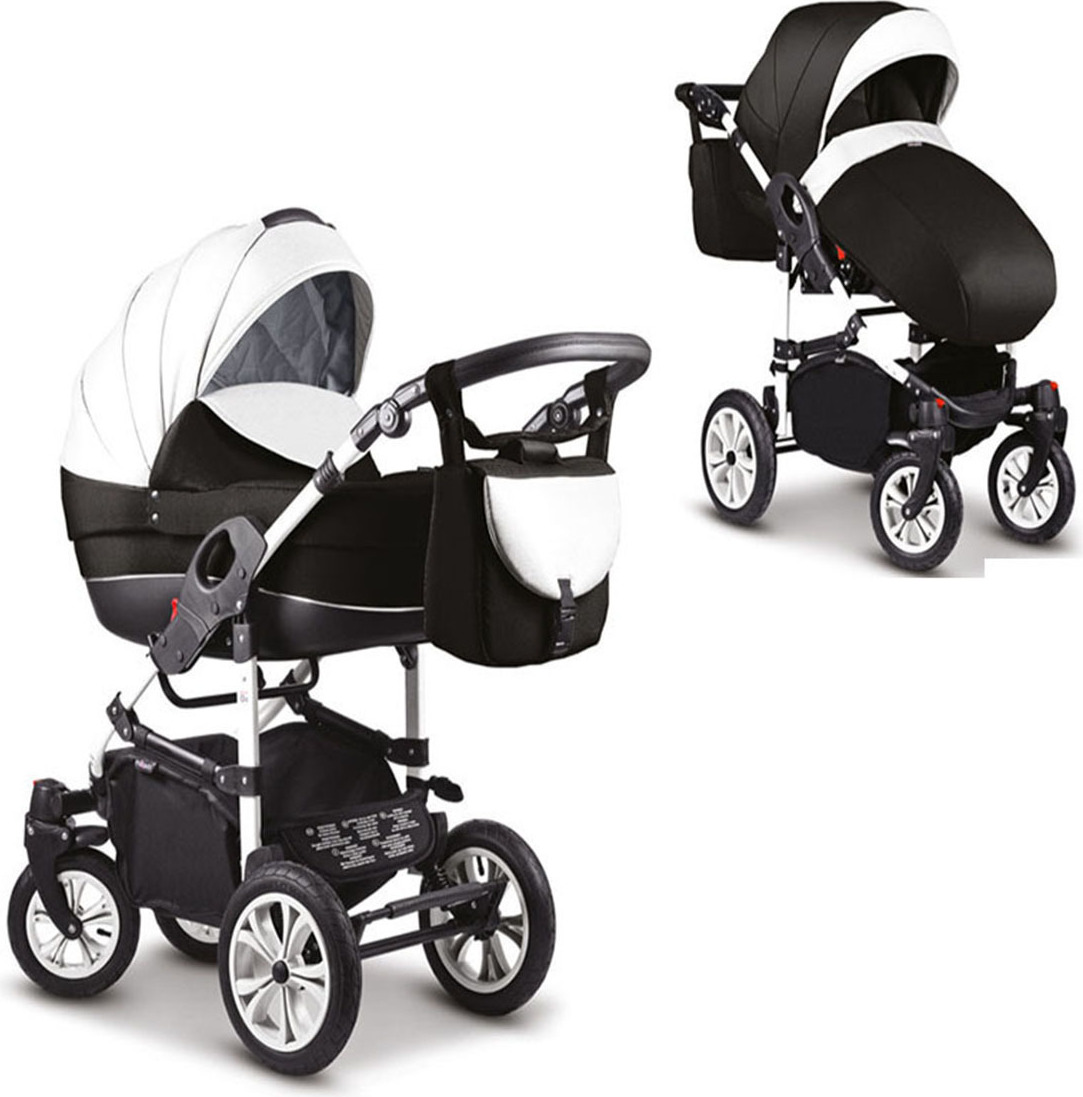 Kinderwagen-Set Craft 2 in 1 in Weiß-Schwarz - 13 Teile - in 18 Farben erhältlich