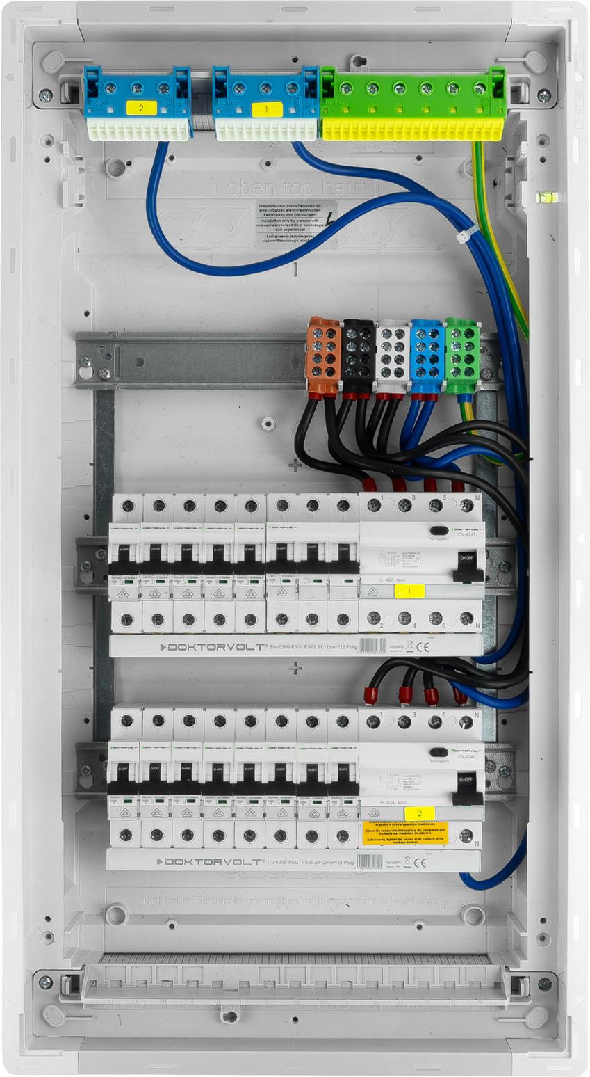 Sicherungskasten Hager Unterputz Verteilerkasten 3x12 Module 14xMCB 1xRCCB VDE verdrahtet Verteilerschrank Sicherungen 630,50x348x98mm Doktorvolt