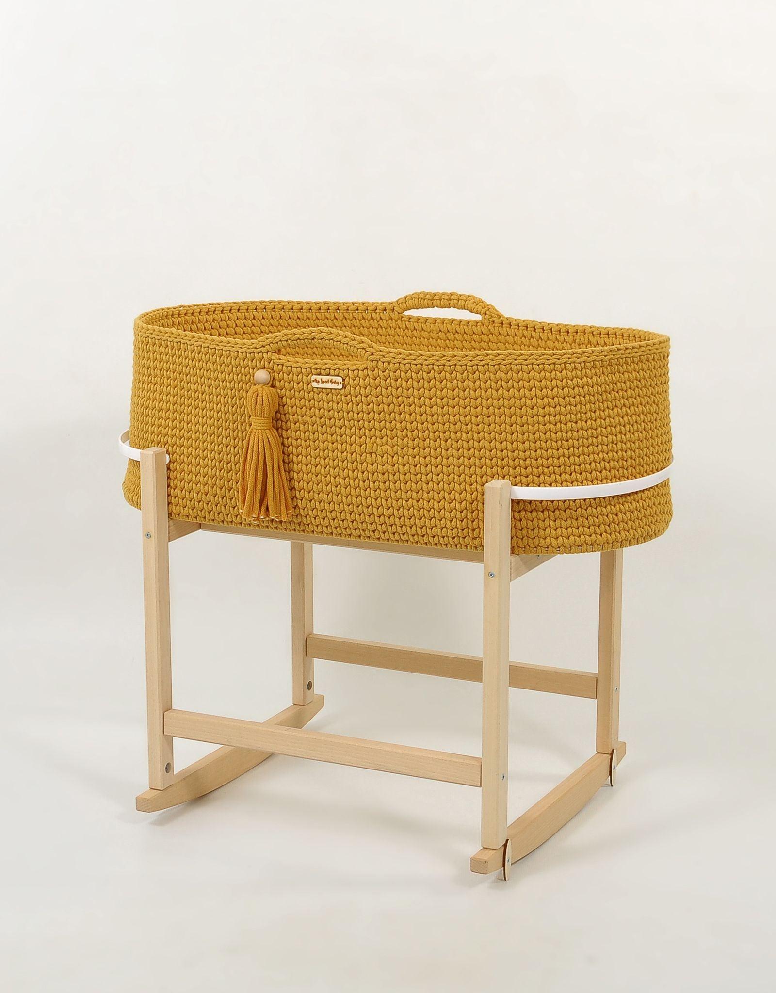 BellaFurn Handgefertigter Boho Wiegmand – Babymand – Antibakterielle Matratze & Schaukel, sicher und natürlich KOSZ-BOHO-KOLYSKA/080