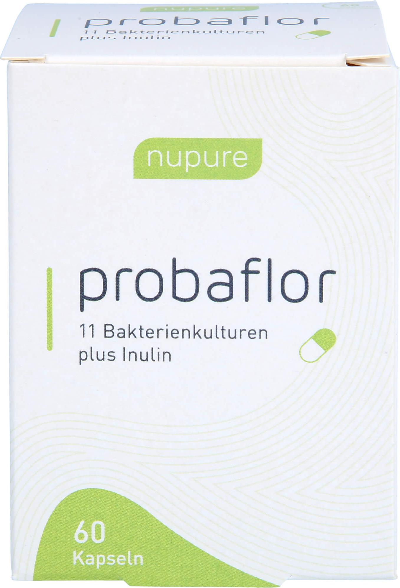 Nupure probaflor, Kapseln, Behälter, 60 Stück(e), Bifidobacterium lactis, Inulin, Lactococcus lactis, Lactobacillus plantarum, Lactobacillus..., 1 Stück(e), Box 15399806