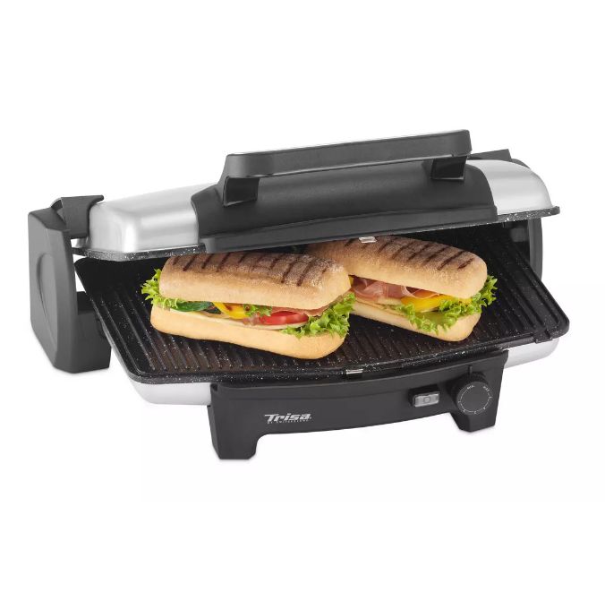 TRISA Hot Snack elektrický kontaktný gril čierny/strieborný - Nový /