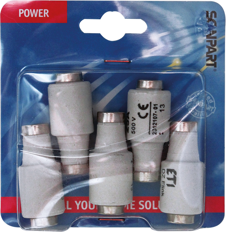 5x Scanpart Schmelzsicherung Schmelzeinsätze 25A DZ Flink, 500V
