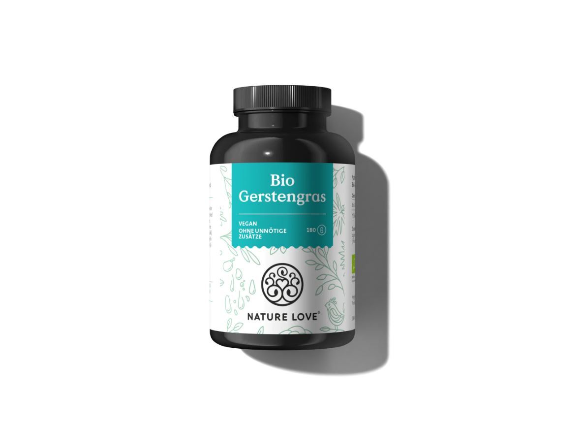 NATURE LOVE Gerstengras - 1500 mg je Tagesdosis - aus deutschem Anbau - 180 Kapseln - Hochdosiert