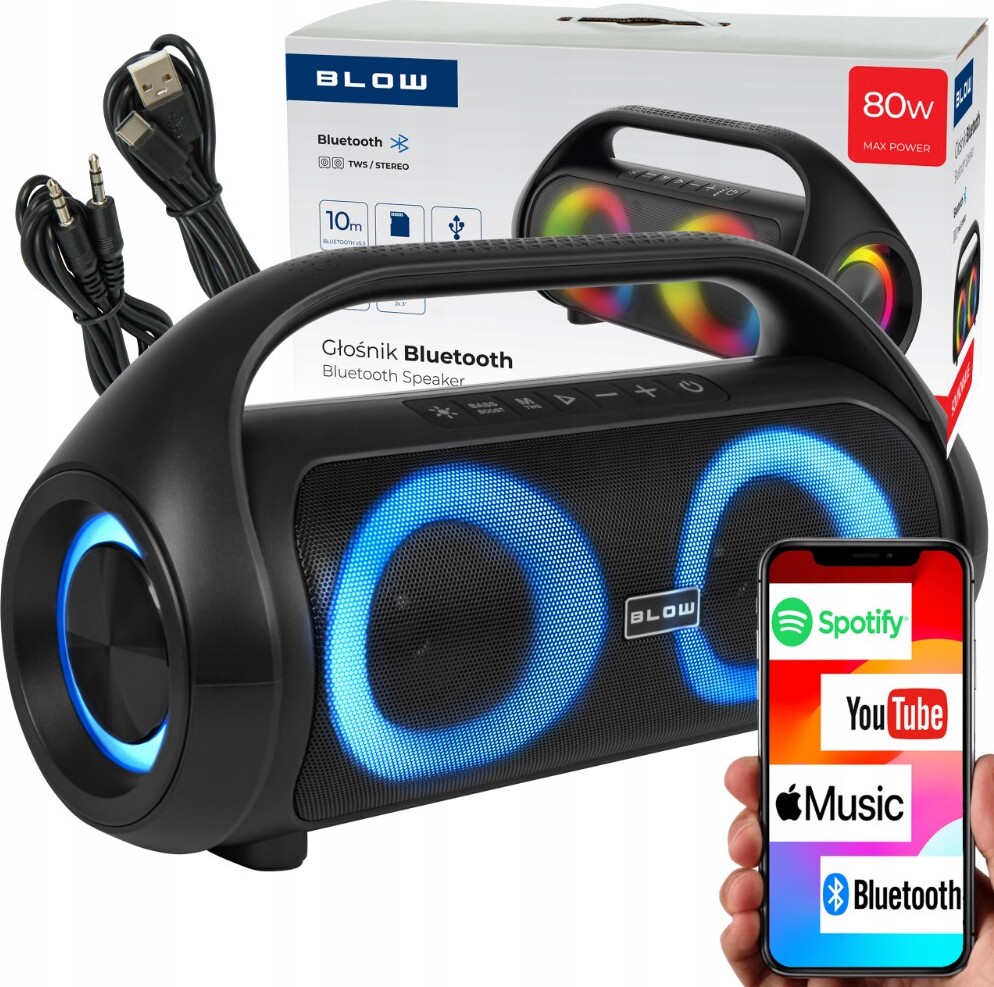 Výkonný Bluetooth Reproduktor Soundwave 80W Ipx5 Tws Led Usb Karaoke Čierny