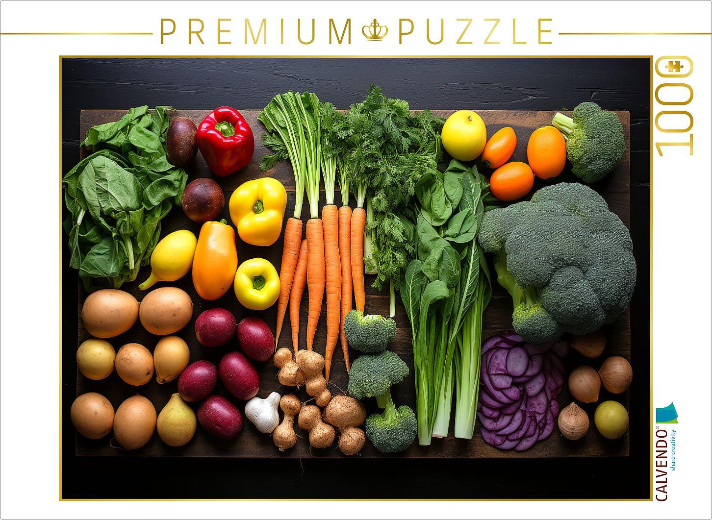 CALVENDO Puzzle Gemüse - ordentlich angerichtet auf einem Brett | 1000 Teile Lege-Größe 64x48cm Foto-Puzzle für glückliche Stunden