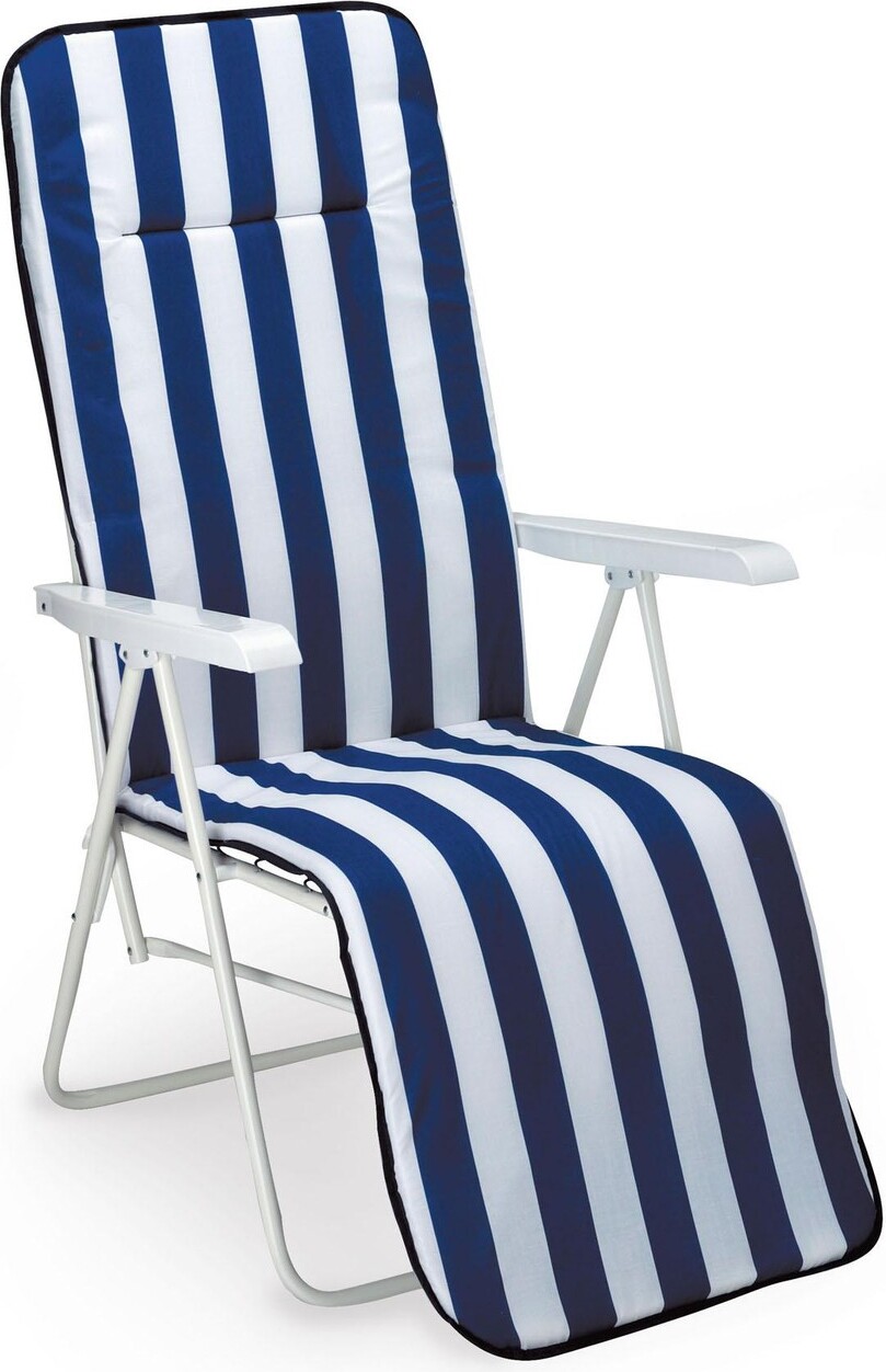 Natur24 Relaxliege Chiemsee Stahl Polstermaterial Blau Weiß 75 x 58 x 108 cm 34306802