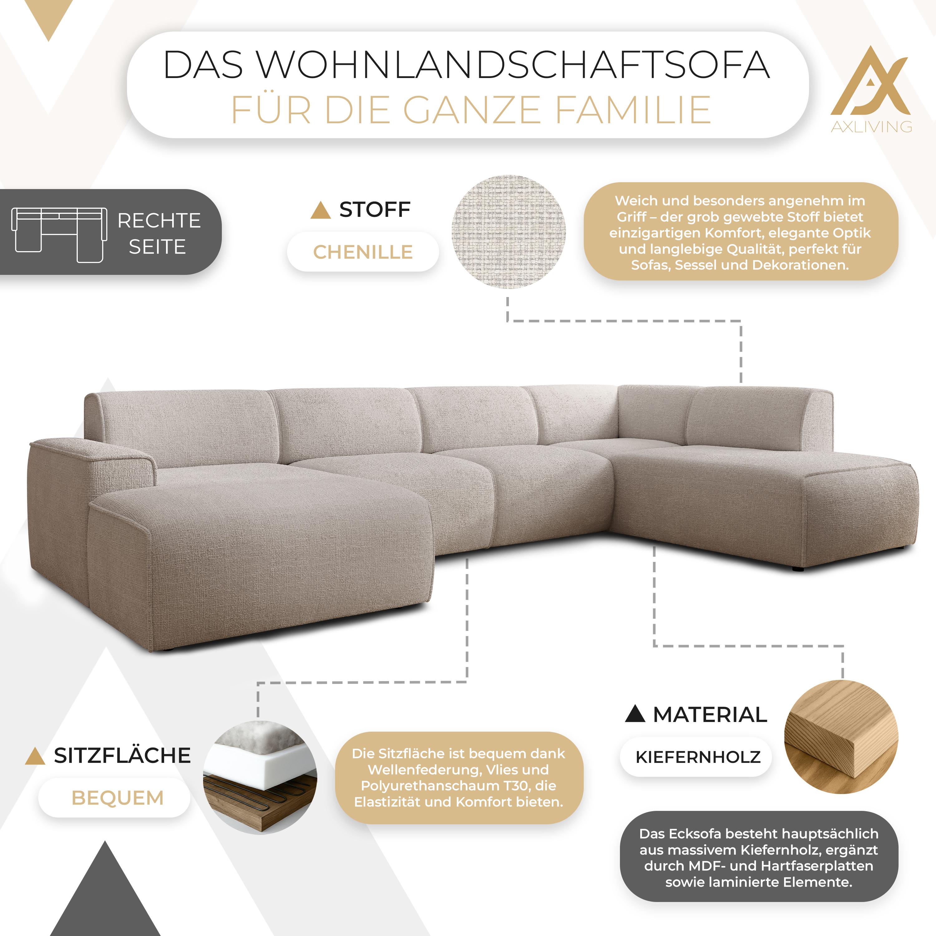 AX LIVING Wohnlandschaft U Form XXL Sofa U Form Didim 378 cm großzügig
