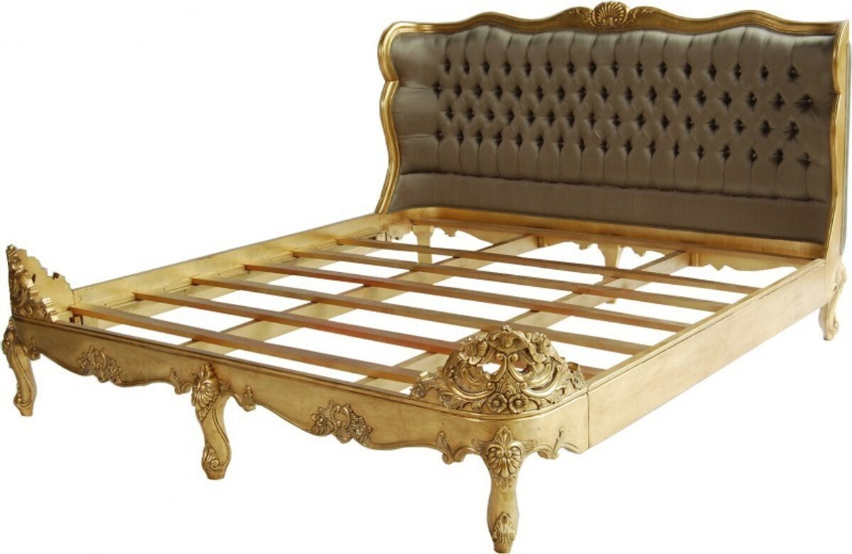 Casa Padrino Barock Bett Barocco Gold / Khaki Satinstoff 180 x 200 cm aus der Luxus Kollektion von Casa Padrino 97986