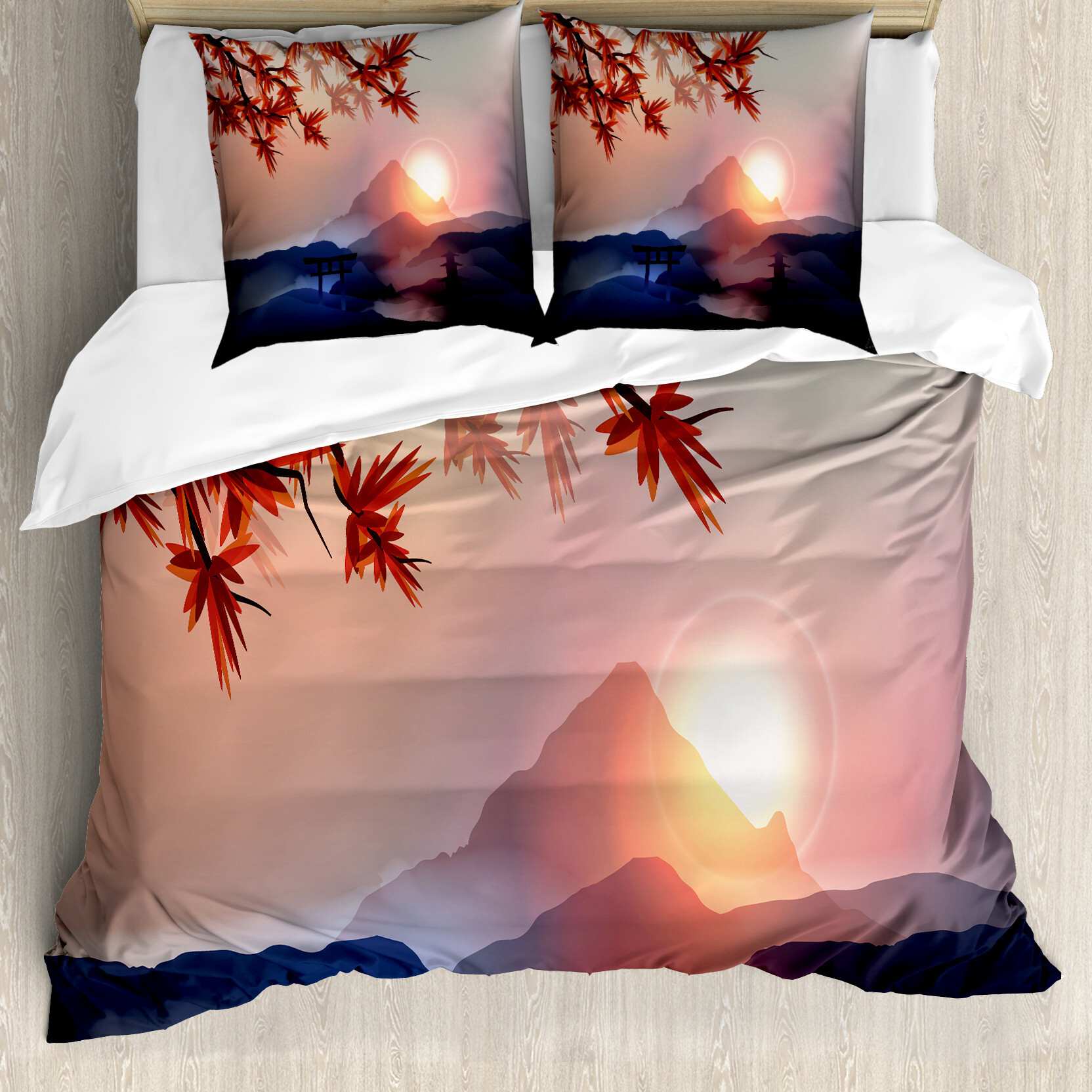 KOZMOS TEKSTL VE GER DÖNÜÜM SANAY TCARET LMTED RKET ABAKUHAUS asiatisch Bettbezug, Majestic Himalaya Peaks, Milbensicher Allergiker geeignet mit Kissenbezügen, 155 cm x 220 cm - 80 x 80 cm, Blau, Rosa, Rot nevde_15818_155x220_de