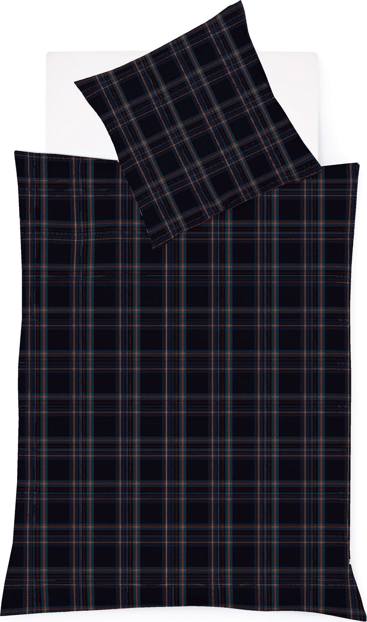 Fleuresse Lech Edelflanell Bettwäsche 135x200 Karo indigo blau rost 604310-02