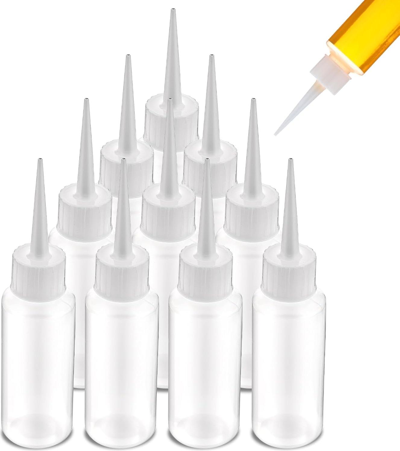 Markenlos 10 Stück Knijpflessen von 50 ml, Kunststoff Knijpflessen, transparent, leere Knijpfles, kleine Knijpfles mit 10 Knijpköpfen für Flüssigkeiten, Kleber, Dressings, Saucen und Öle