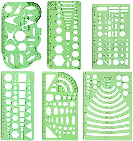 Zimtky Messschablonen, 6 Stück geometrische Zeichnungen Kunststoff Mess Lineal Gebäude Schalung Schablonen für Zeichnungen und Entwürfe, Schalungszeichnungsvorlagen Grün transparent KEGQ251205AMZ64