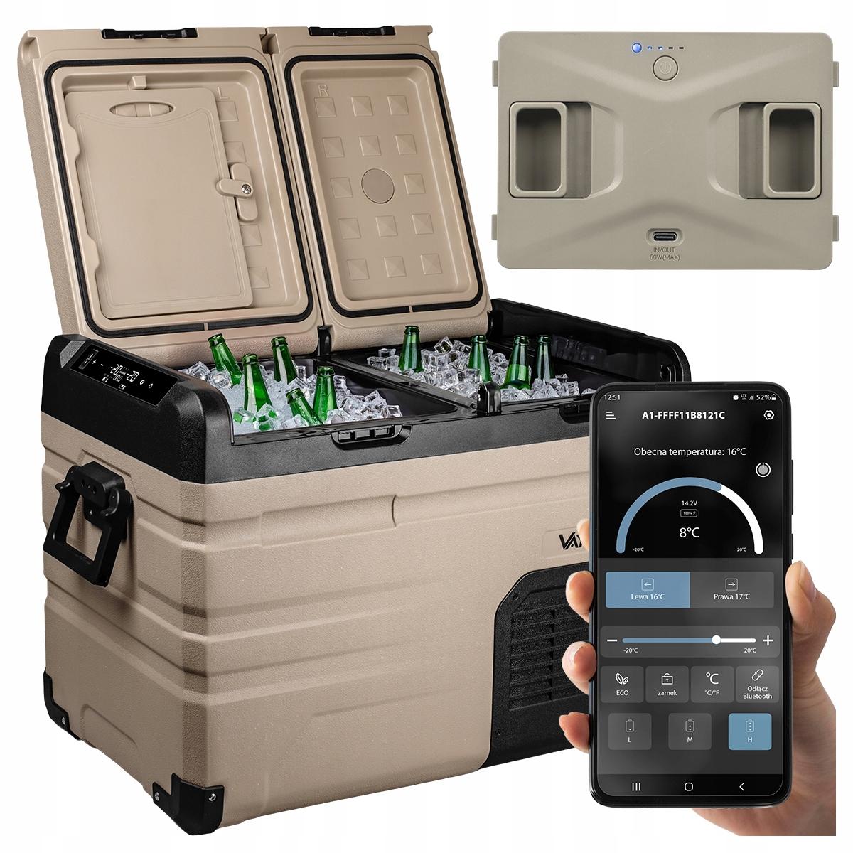 Set Vayox Kühlbox Elektrisch + Batterie VA-E39 Expedition Pro Series | 39L 60W | Ruhig | Braun