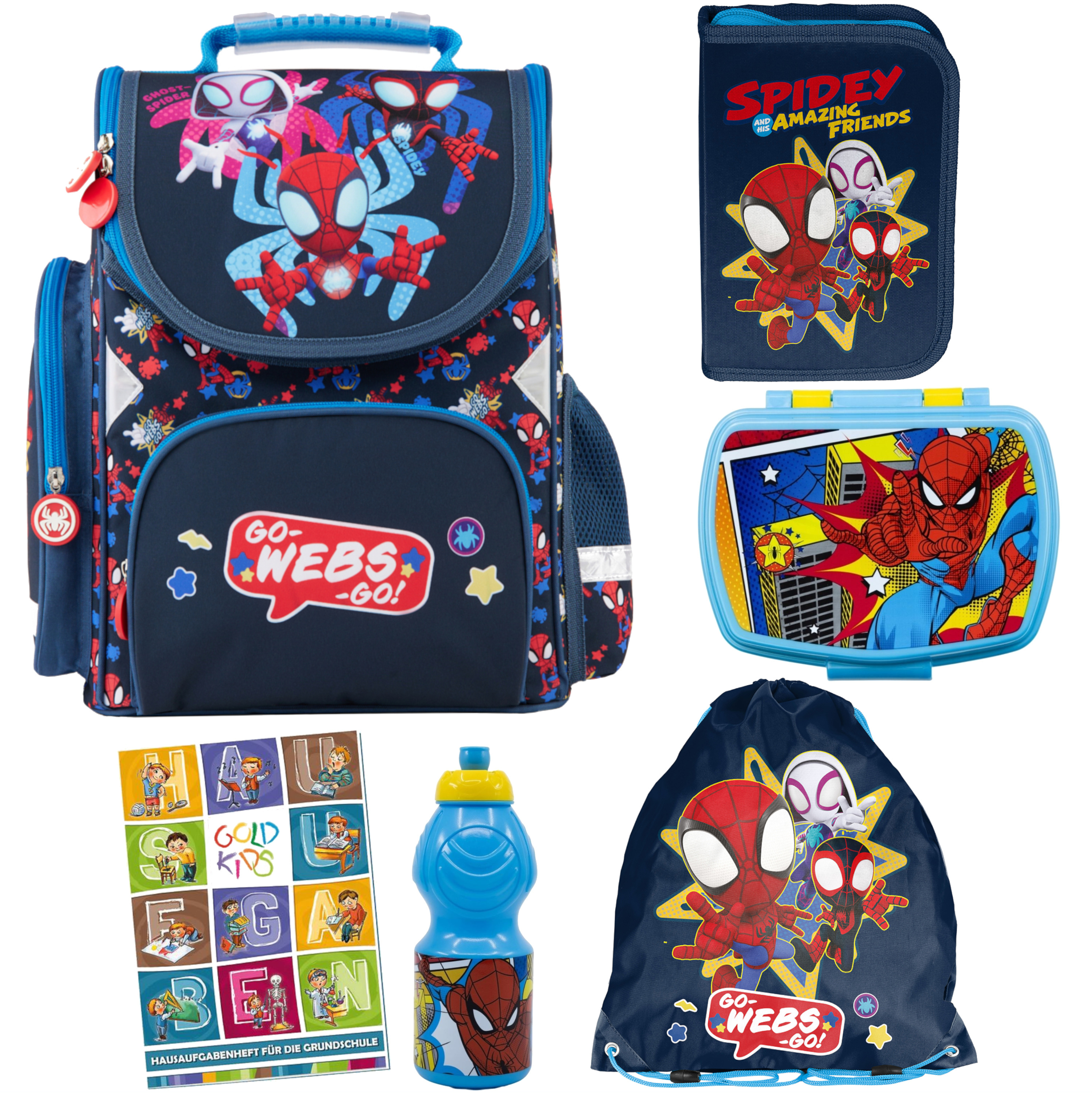 Goldkids Schulranzen Set XXL – 15-teilig Mit Spiderman Motiv Für Die Grundschule