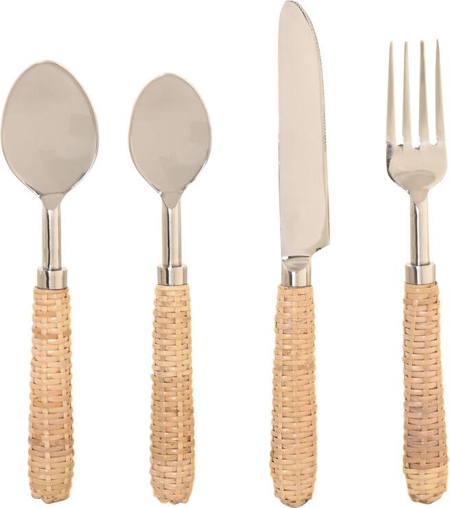 Besteck Home ESPRIT Silberfarben natürlich Edelstahl Rattan 4,5 X 2 X 21 CM 16 Stücke