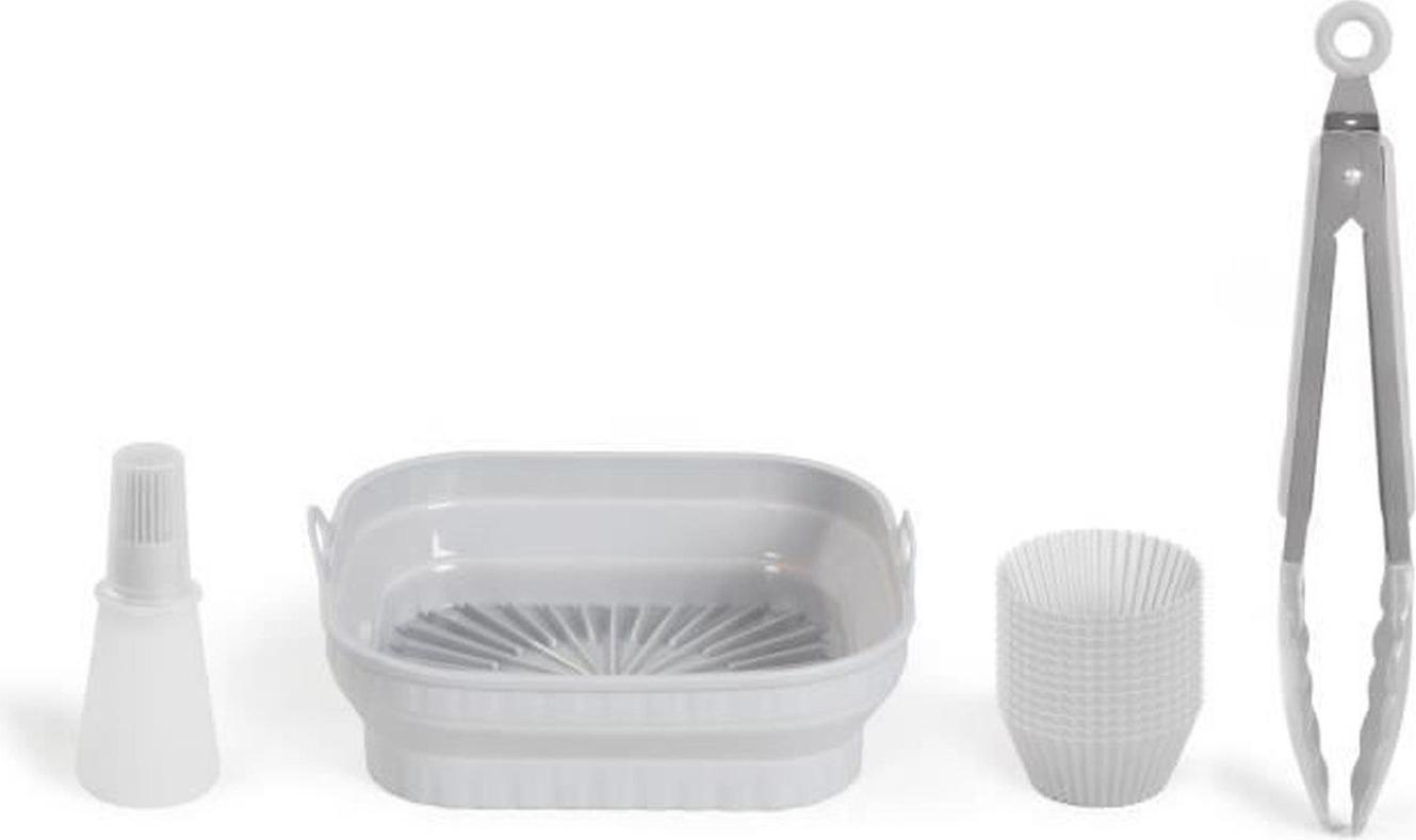4 kusy príslušenstva pre teplovzdušnú fritézu - 1 skladacia forma 2 v 1, 12 foriem, 1 kefa, 1 pár klieští