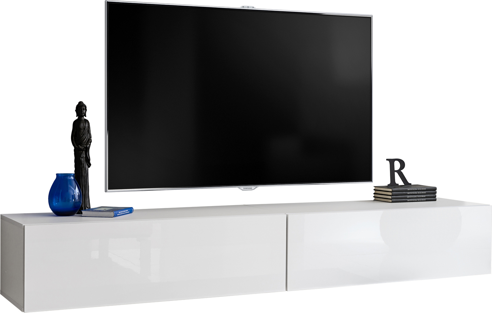 Extreme Furniture Komodee | TV-Bank Loreto Zwei Hängeschränke, Korpus Weiß Matt Frontfarbe Weiß Hochglanz T34-200cm - White/White