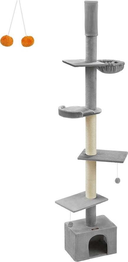 OEM Katzenstangen - Katzenstangen - Katzentürme - Verstellbarer Höhe - Lichtgrau - MDF, Multiplex, Plüsch, Sisal - 45cm x 30cm x (231-291cm) 2026