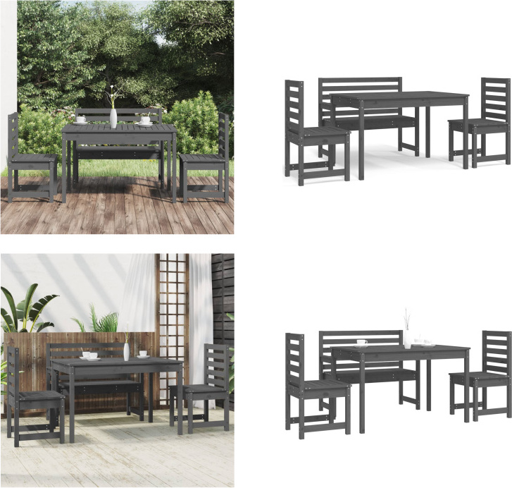 vidaXL 4 ks záhradný jedálenský set sivý z masívnej borovice - Záhradný jedálenský set - Záhradné jedálenské sety - Jedálenský set terasa - Jedálenský set