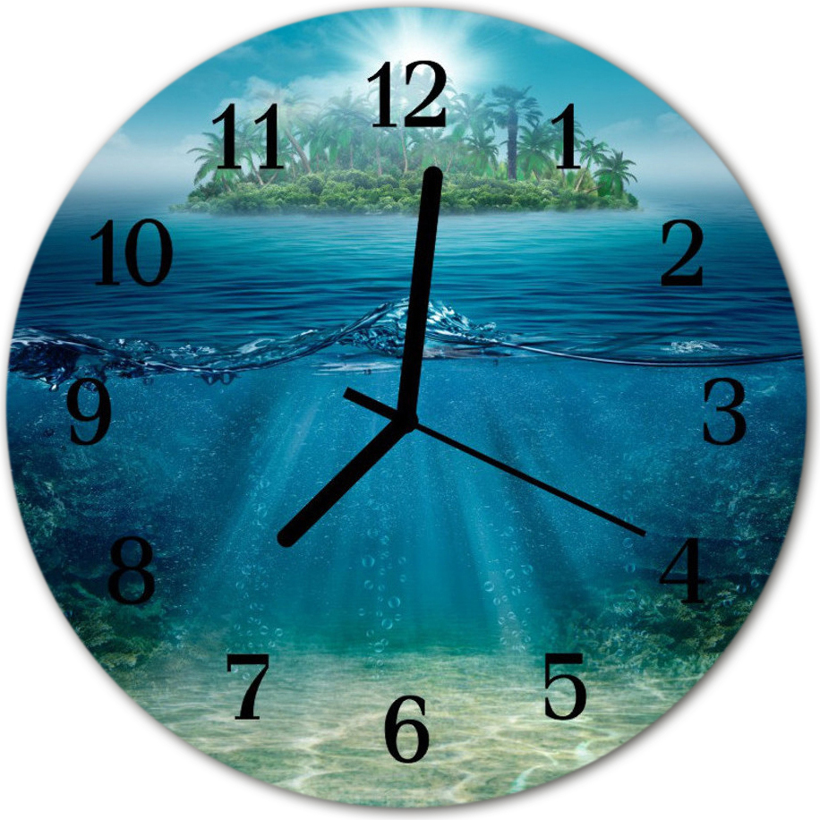 tulup Glasuhr Wanduhr Küchenuhr Echt-Glas 30fi cm Meeresboden blau dk-30fi-48115892