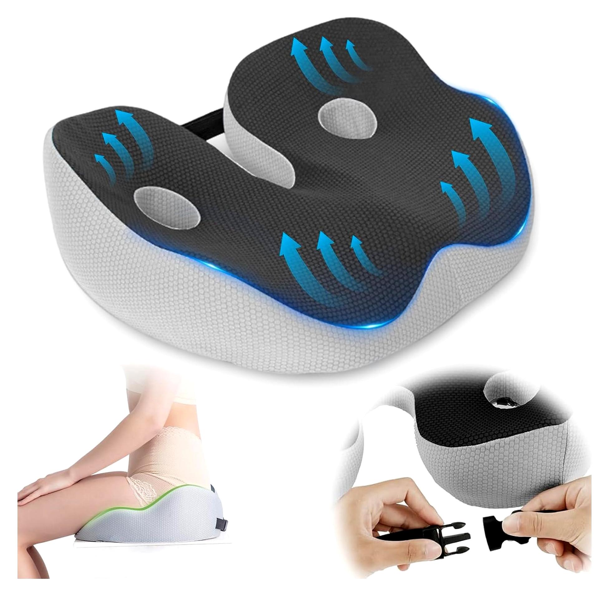 Markenlos Orthopädisches Sitzkissen aus Memory Foam, Ergonomisches Hämorrhoiden- und Steißbeinkissen mit Verstellbarer Breite, Entlastung für das Steißbein, Antidekubitus Stuhlkissen