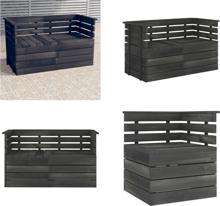 vidaXL Záhradná 2-miestna pohovka z paliet tmavosivá z masívnej borovice - Pohovka z paliet - 2-miestna pohovka - 2-miestne pohovky