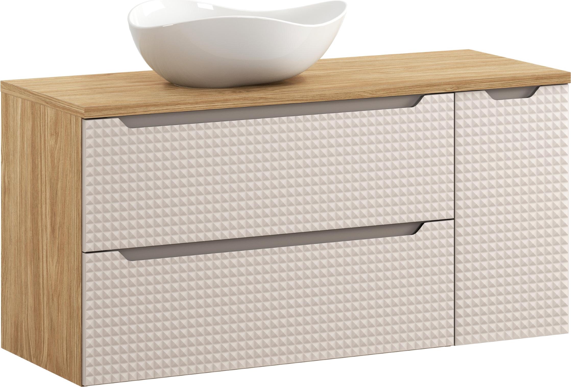 Badezimmerschrank 90 Cm Mit Eichenplatte Und Cloud-Aufsatzwaschtisch