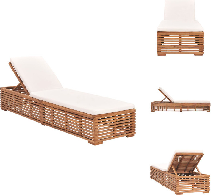 vidaXL Lehátko s krémovým vankúšom z teakového masívu - Lehátka