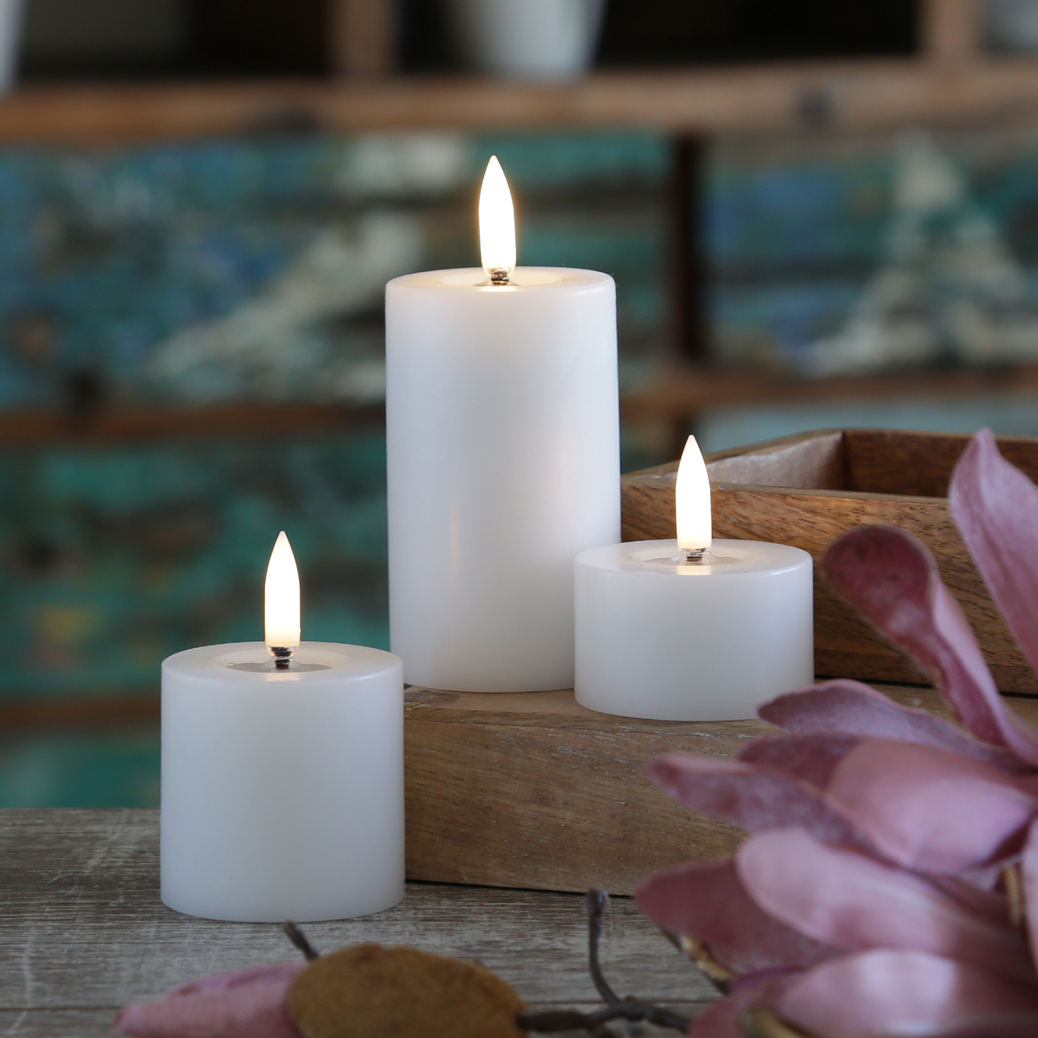 UYUNI LED Mini Kerzenset THEA - Echtwachs - 3 Größen - D: 5cm - Timer - weiß - 3er Set 7480/7481/7939