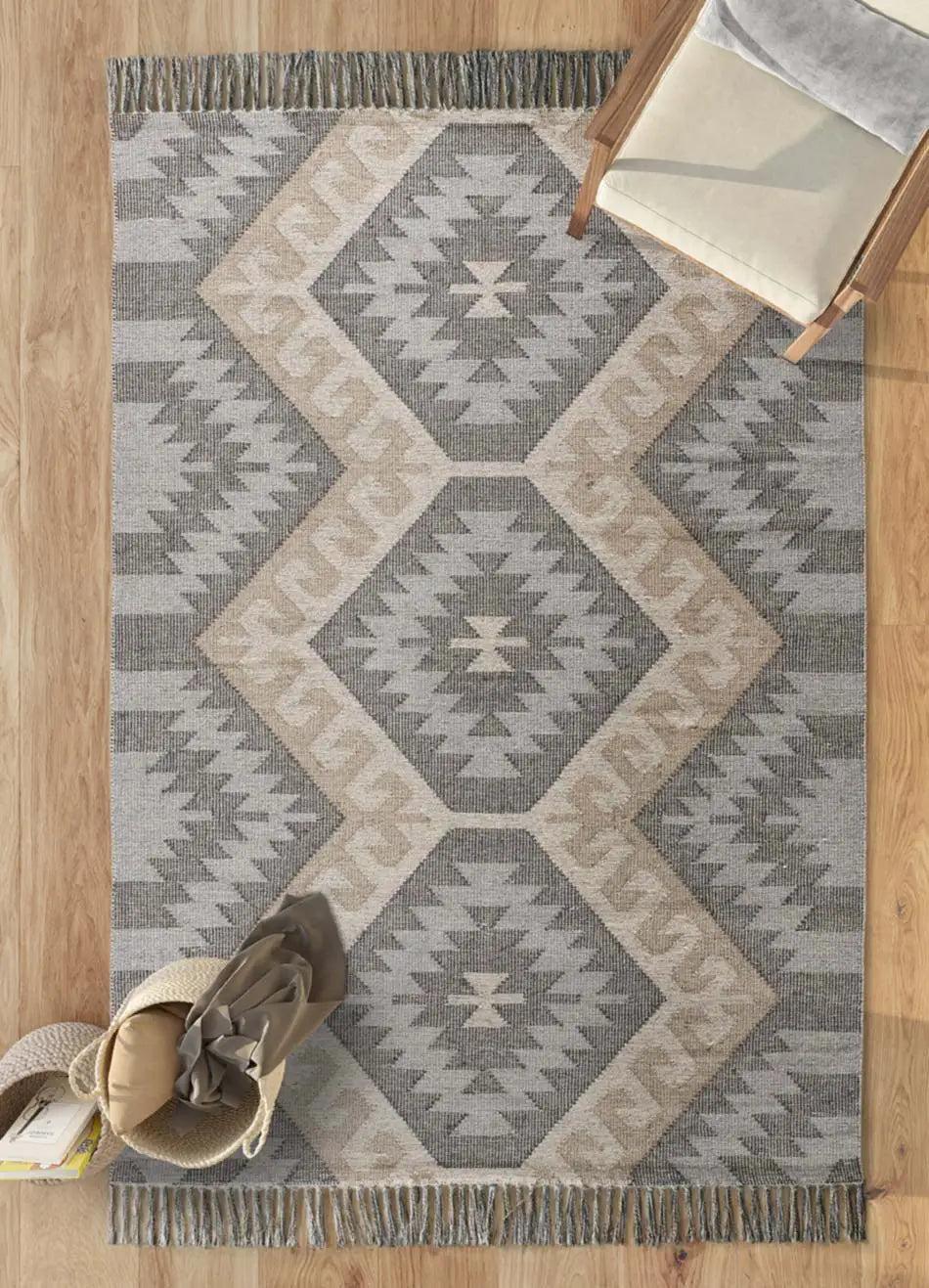 STALLION HOME FASHION ATTICGO Flachgewebe-Teppich CHANDIA Ethnisch in Grau, 80x120 cm 50321