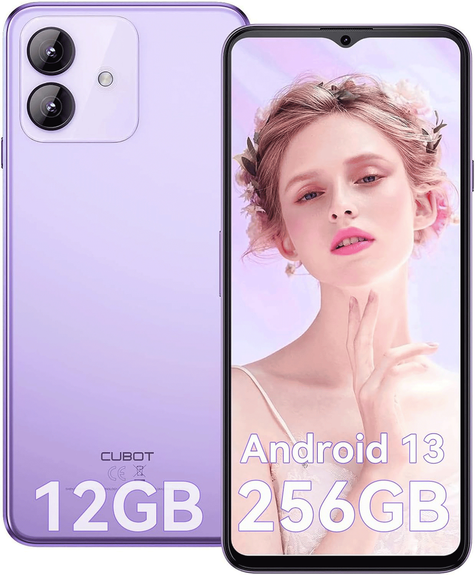 CUBOT Note 40 Mobilný telefón bez zmluvy 12GB+256GB/1TB, 6,56" 90 Hz, Android 13 Smartphone, 48MP hlavný fotoaparát, 5200 mAh batéria GPS/OTG/Face ID Fialová