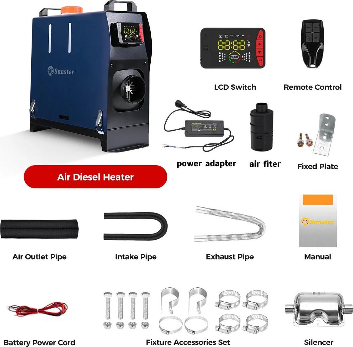 Dieselový ohrievač vzduchu, diaľkové ovládanie, funkcia Bluetooth, 8KW 12V 24V 220V