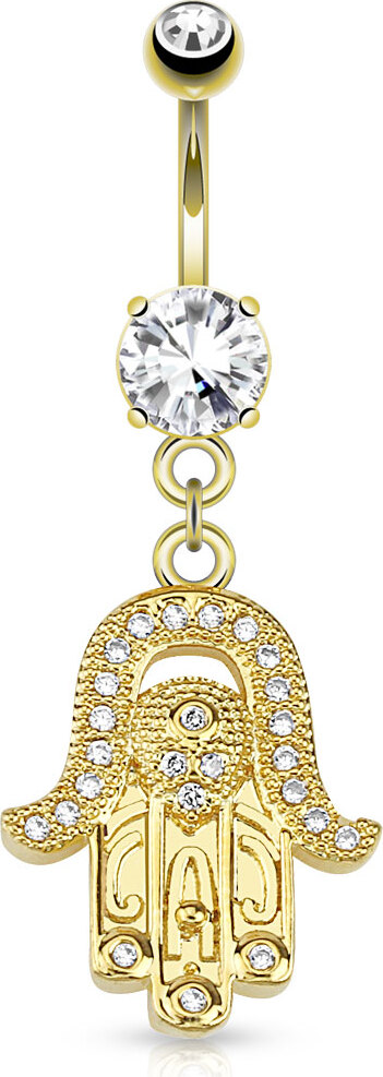 Autiga Bauchnabelpiercing mit Anhänger Fatimas Hand Hamsa14 Karat vergoldet Gold Bananabell Nabelpiercing gold 10 mm 3055