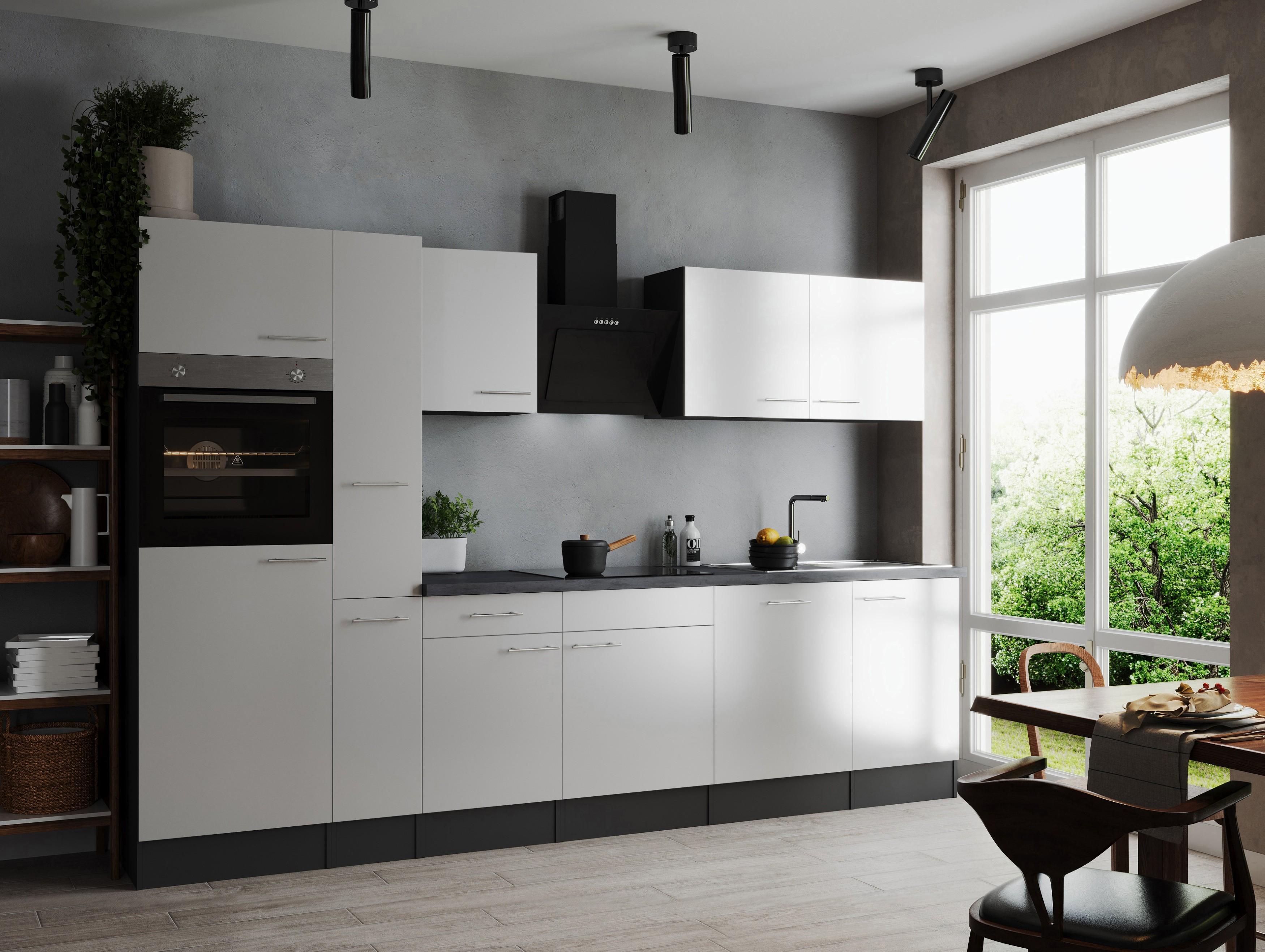 Küche Küchenzeile Küchenblock Grau Matt Weiß Oliver 310 cm Respekta KB310GRWE