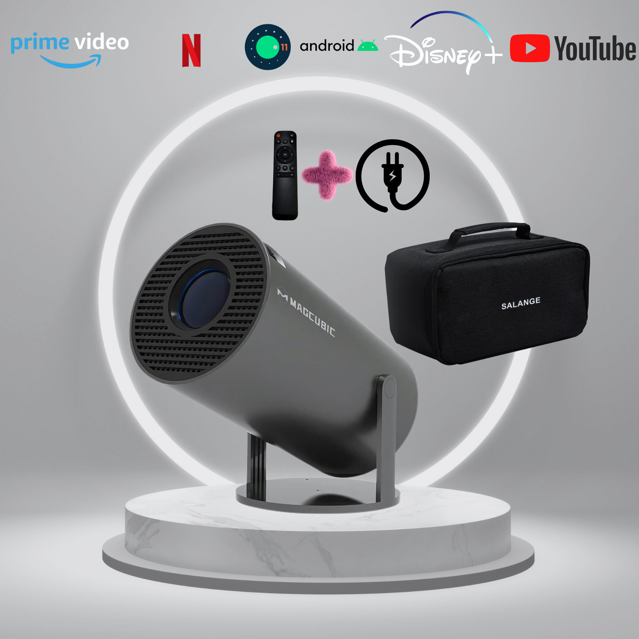 Magcubic HY300 PRO Mini-Beamer LED ( 10000 lm , 10000:1 1280 x 720 px px Interné reproduktory, Android 11.0, automatická korekcia lichobežníkového skreslenia atď. ). )