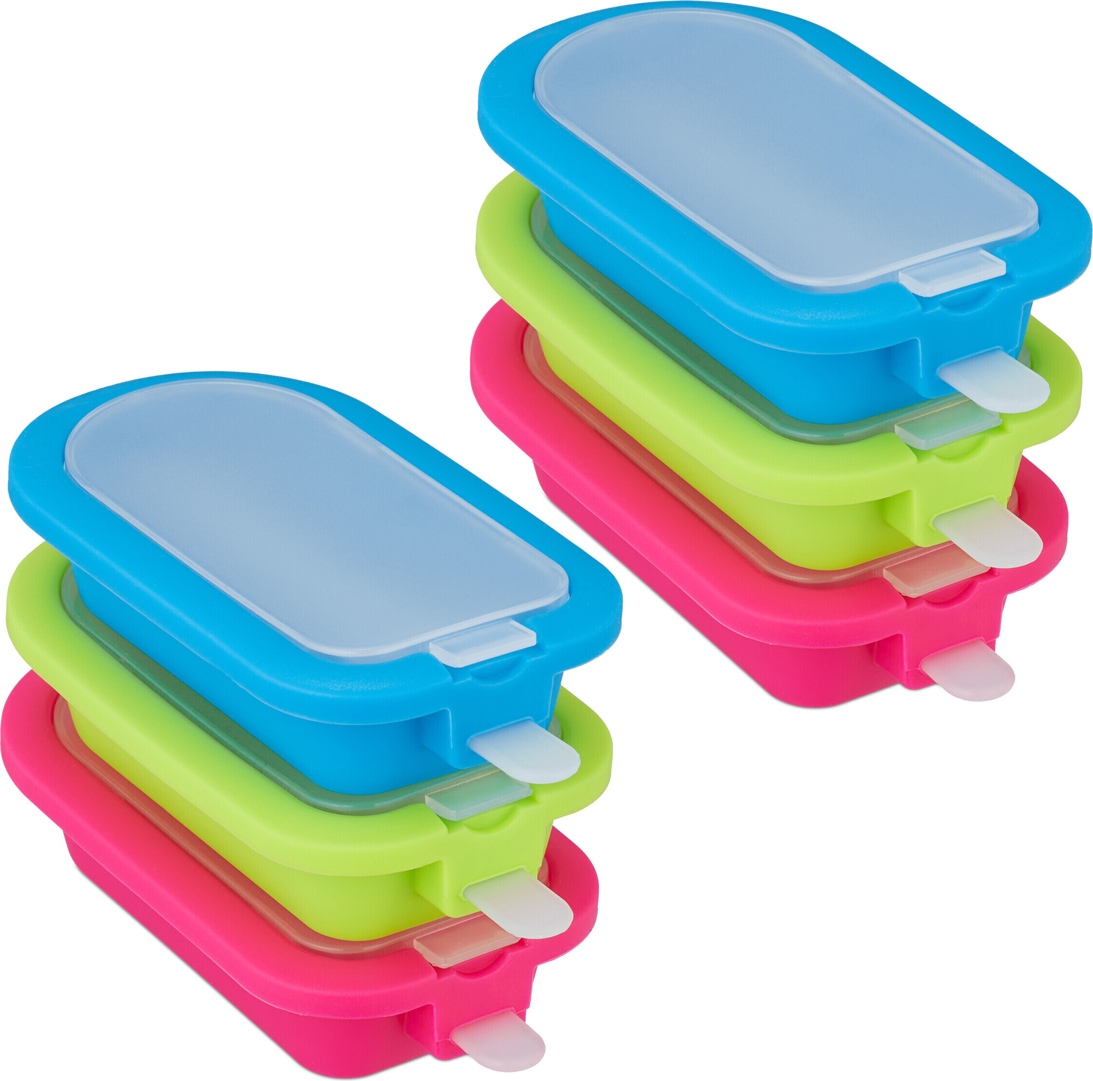 Relaxdays Eisformen 6er Set, Silikon, Formen für Eis am Stiel, BPA-frei, Stieleisformen, Wassereisformen, grün/blau/pink 10048269_0