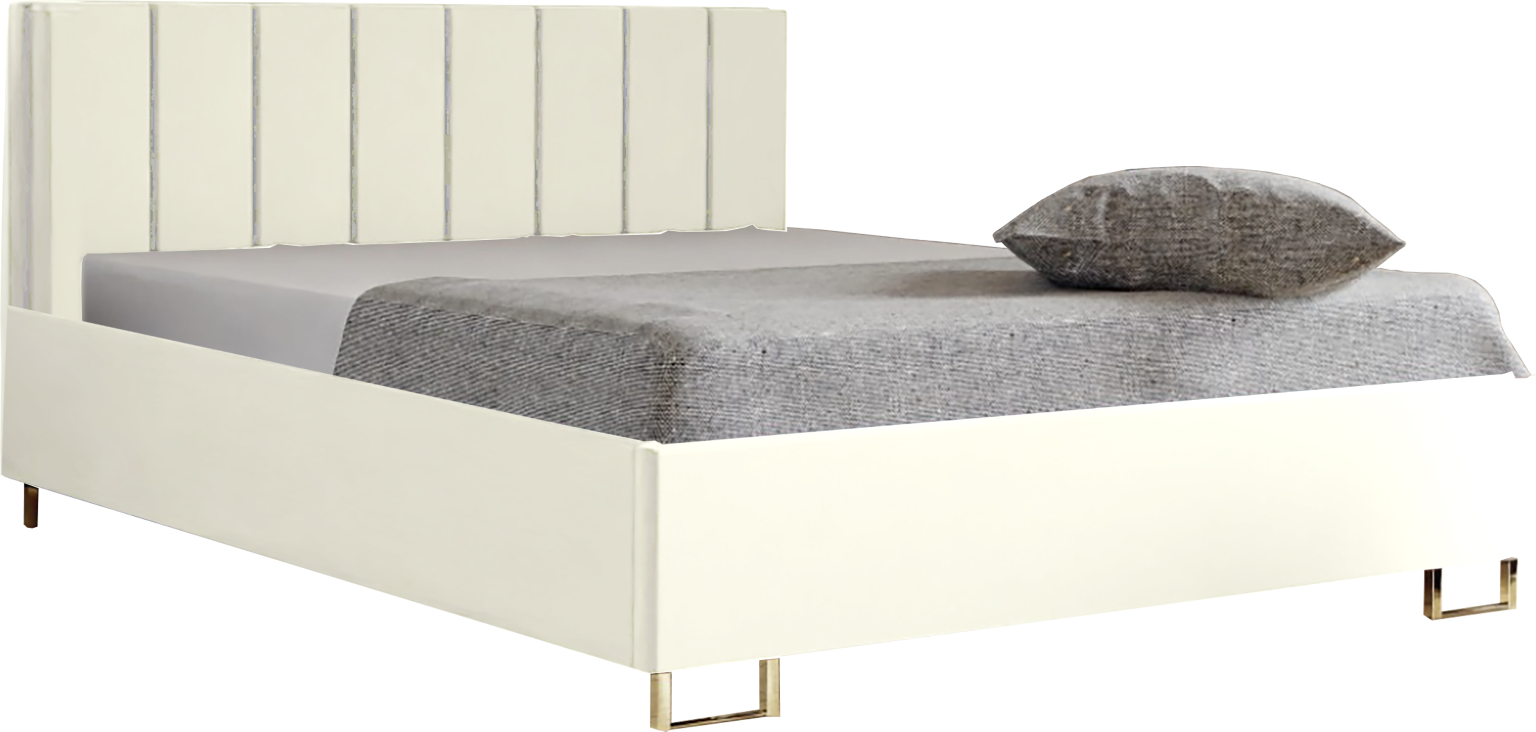 Schlafzimmer-Polsterbett MALIBU, Gepolstertem Kopfteil, Hochwertiger VELUTTO Polsterstoff, Bettkasten mit Gasdruckfeder, Komfortable Betthöhe 39 cm, 180x200 cm Weiß