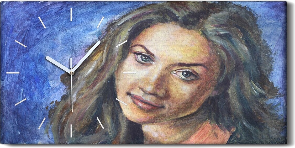 coloray Dekor Leinwand Uhr Wandbilder Quarz 60x30 Gemälde Frau porträtiert groß e Augen - weiße Hände zch-60x30-102847102-b
