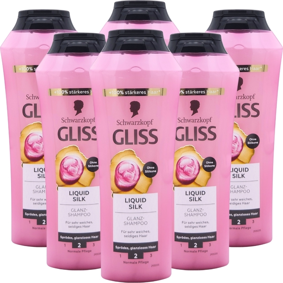 Schwarzkopf Gliss Liquid Silk Glanz-Shampoo für sehr weiches, seidiges Haar (6x250ml)