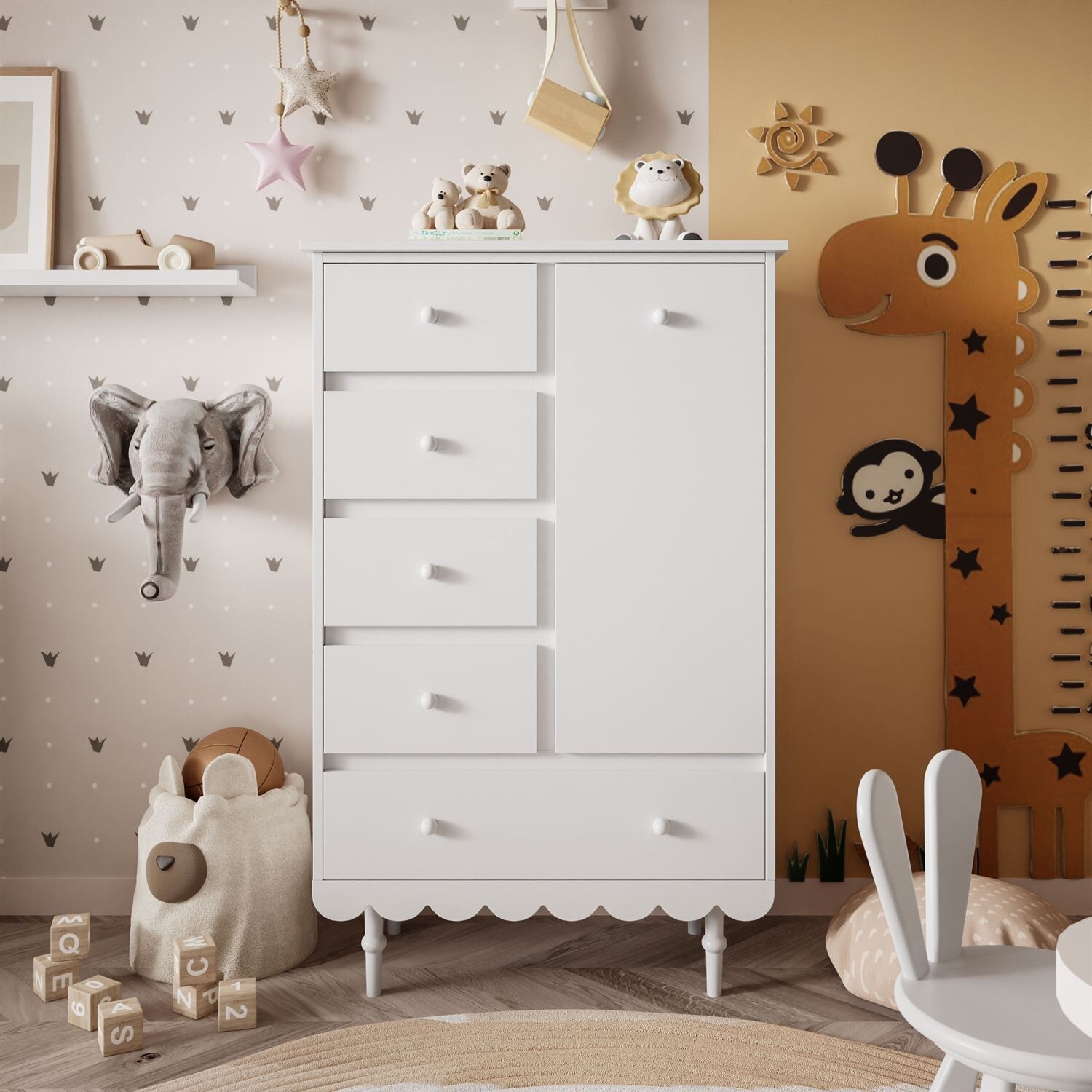 Lookway Hohe Kommode mit Schubladen BABUSHKA, weiß WOD00004