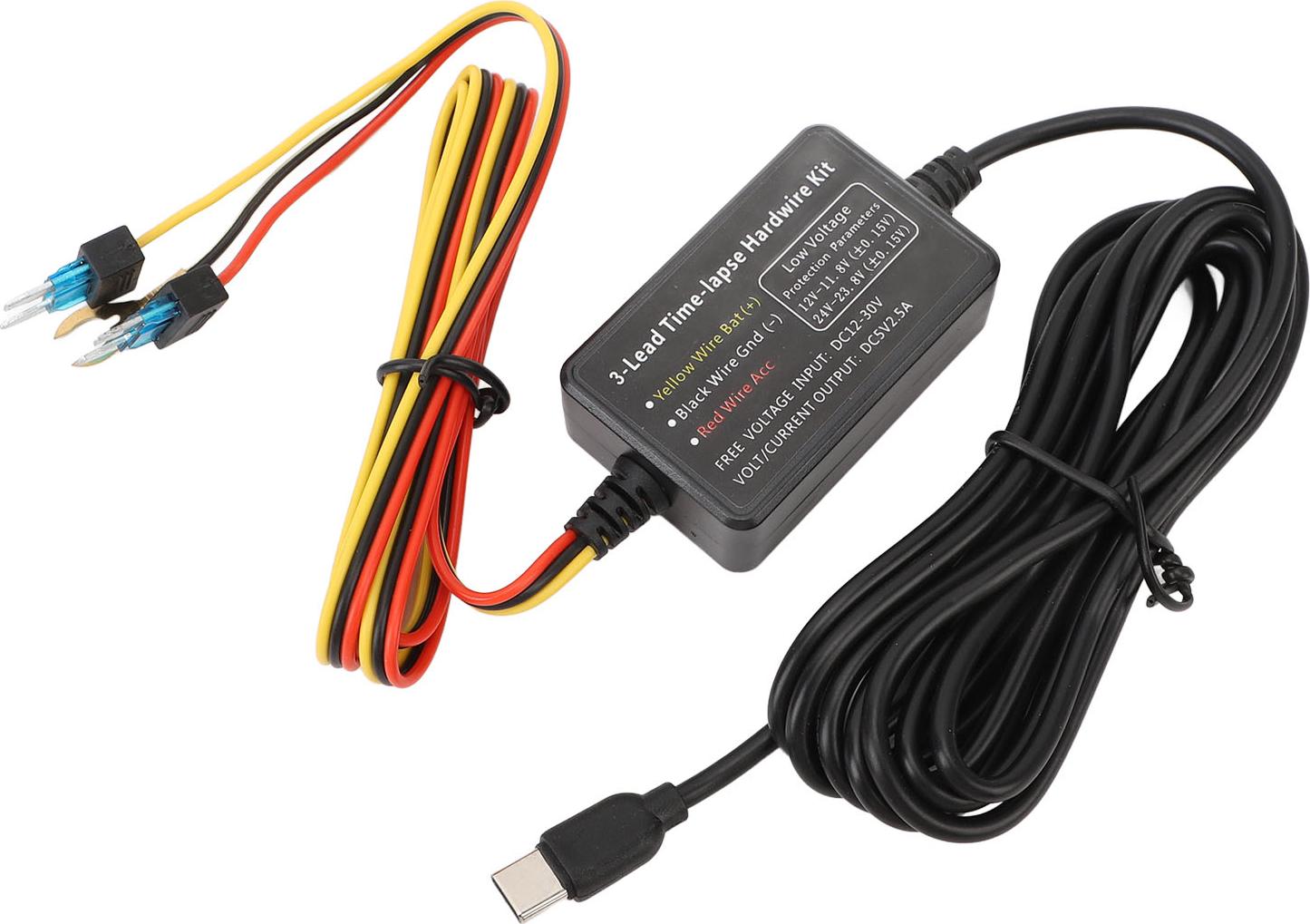 Gistuch Typ C Dash Cam Hartdraht Kit 12V -30 V bis 5 V Kamera Netzkabel für GPS -Versorgungsradardetektoren
