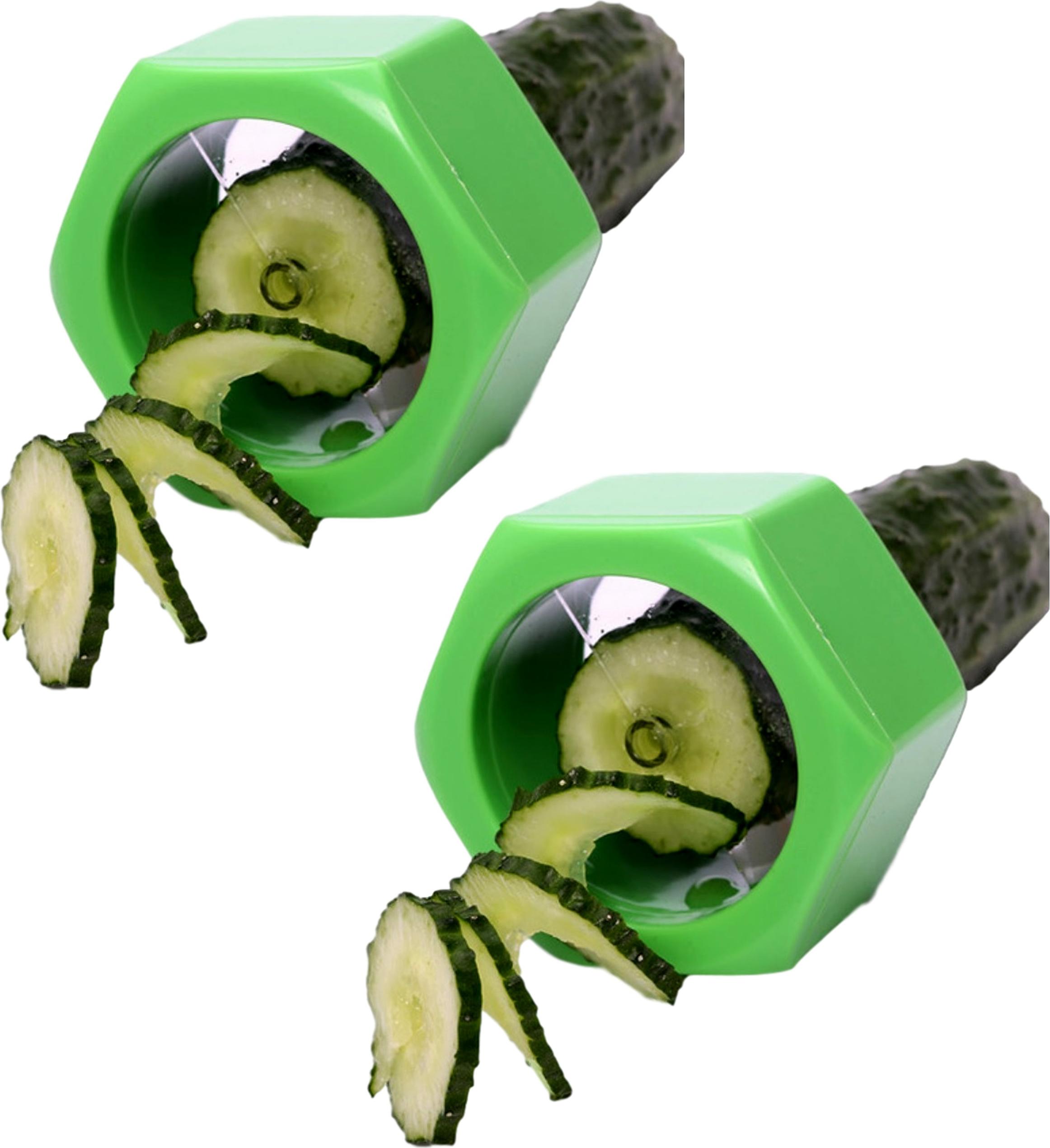 BAYLI 2er Set Gurkenreibe Spiralschneider manuell – Gemüseschneider für Gurken, Zucchini & Co. – Gurkenschneider, Gemüseschneider, Grün – für dekorative Spiralen