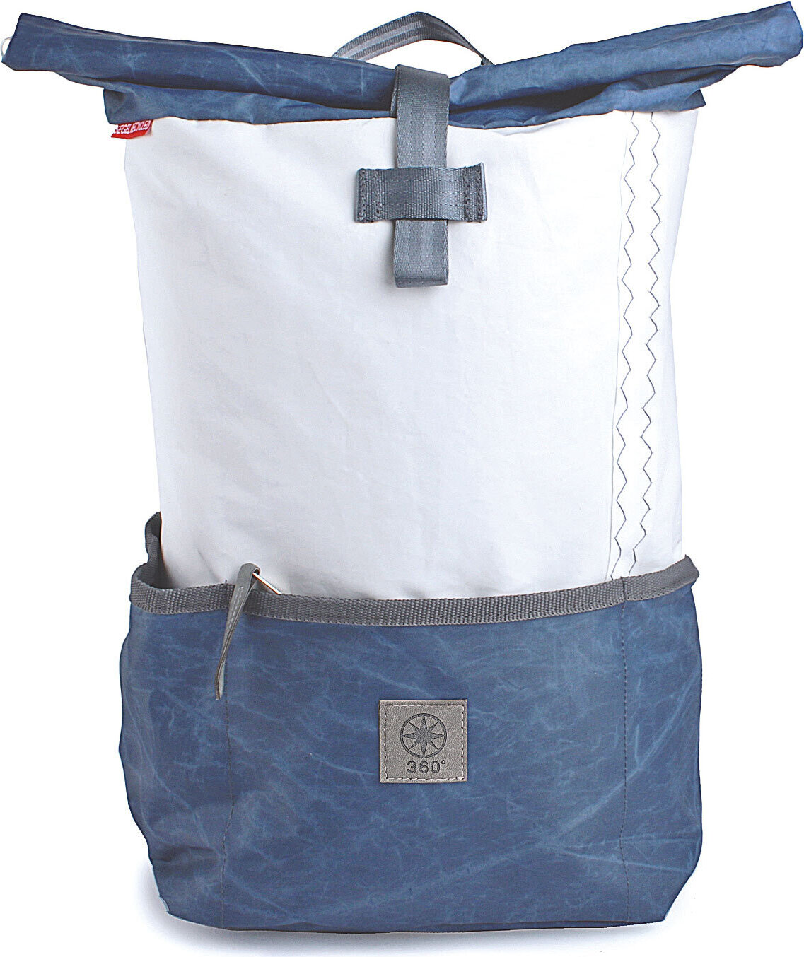 Rucksack recyceltes Segeltuch Lotse Navy Weiß gepolstertes Laptopfach von 360 Grad