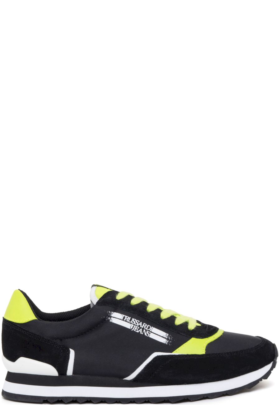 Trussardi -BRANDS - Topánky - Tenisky - 77A00151-K315-Black - Pánske - black,greenyellow - EU 44