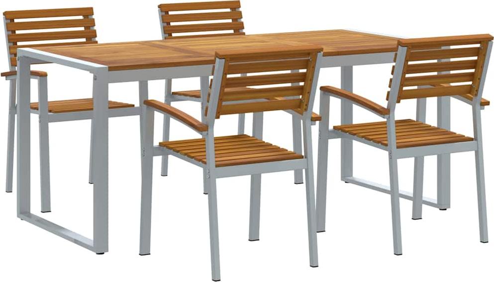 vidaXL Záhradný jedálenský set 5 ks sivý a hnedý akáciový masív