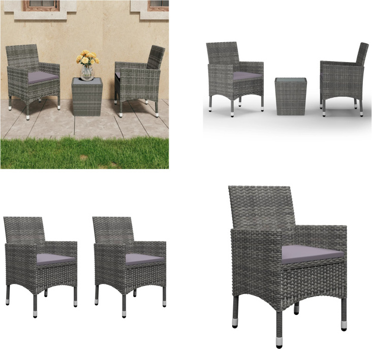 vidaXL 3 ks Bistro set z polyratanu a tvrdeného skla, sivý - Bistro set - Bistro sety - Bistro sety - Bistro sety - Bistro sety